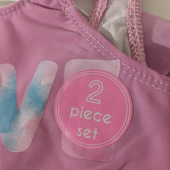 SET OF 2 PIECE SWIMSUITS BY YOUNG HEARTS SWIM GIRLS 2T "LOVE" Pink CLOUDS - Picture 5 of 6